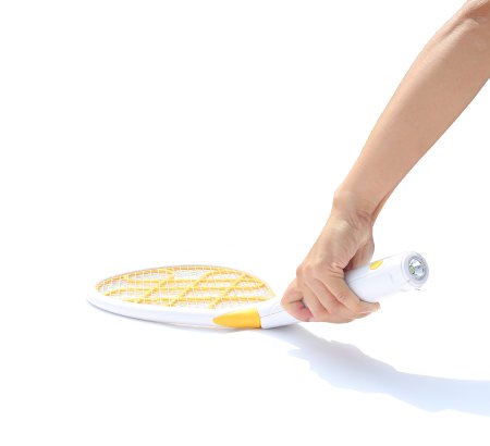 PestiTech PTH-5 Bendable Electric Fly Swatter with LED Flashlight, White/Yellow, One Size
