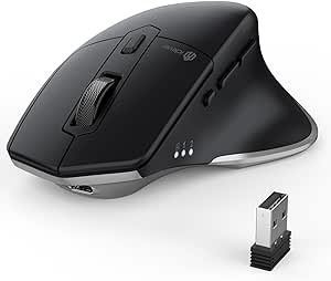 iClever Mouse wireless Bluetooth ricaricabile, mouse wireless ergonomico senza fili per computer portatile, Mac OS, Android, Windows, argento e nero