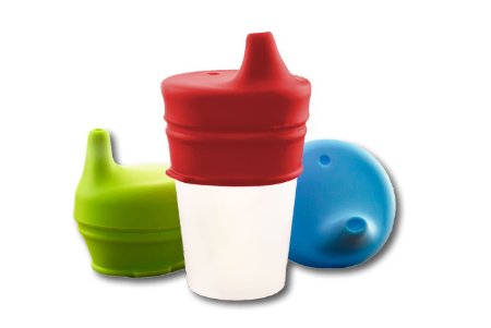 O-Sip! Silicone Sippy Lids (Pack of 3), Converts any Cup or Glass to a Sippy Cup, Makes Drinks Spillproof, Reusable, Durable (Red,Green,Blue)