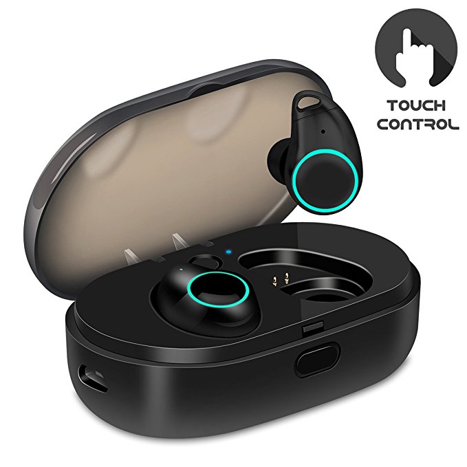 Bluetooth Wireless Earbuds with 800mAh Charging Box, Touch Control Sports Earphones In-Ear IPX5 Waterproof HD Stereo Sweatproof Headphones for Gym Running Exercising with Built-in Mic (Black)