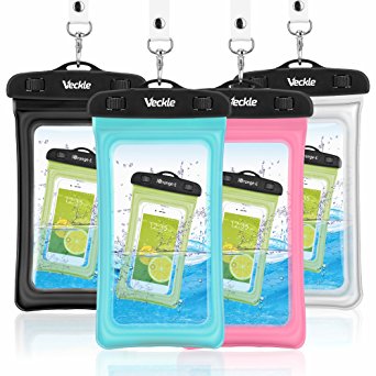 Waterproof Case, 4 Pack Veckle Floating Waterproof Phone Case Universal TPU iPhone Waterproof Pouch Clear Dry Bag for Apple iPhone 7 6S Plus, Samsung Galaxy S8 S7 S6, Note 5 - Black White Blue Pink