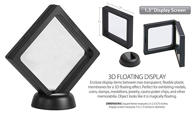 3D Floating View Coin Display Frame Holder Box Case Small Black (1.5”) - QTY 2