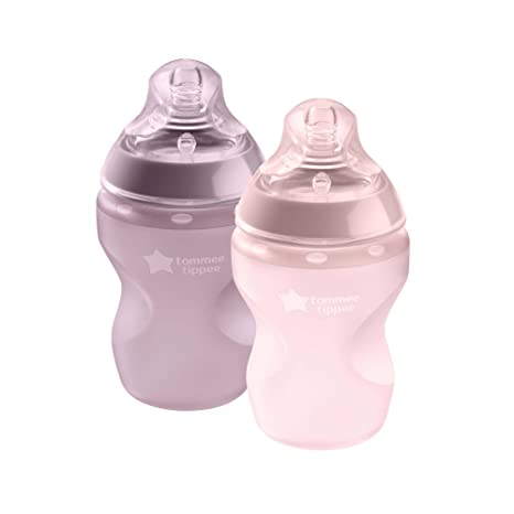 Tommee Tippee Closer to Nature Soft Feel Silicone Baby Bottle, Slow Flow Breast-Like Nipple, Anti Colic, Stain and Odor Resistant (9oz, 2 Count, Pink)