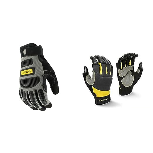 Stanley Men's Stasy820l SY820L, Multicoloured, L Pack of 2 UK & SY640L Fingerless Performance Glove, Gray/Black/Yellow