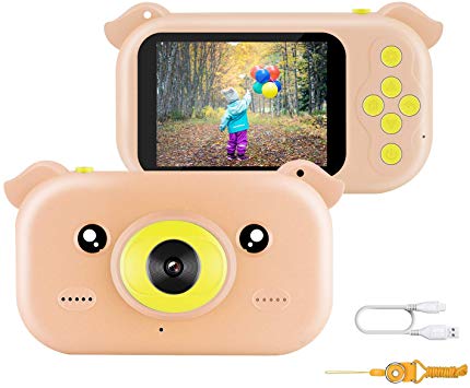 JAMSWALL Kids Camera Rechargeable Digital Camcorder with 2.4 inch 12MP 1080P Screen & Lanyard Anti-Drop Design & Supports USB OTG phone transfers Christmas Birthday Toy Gift for Children - Pink