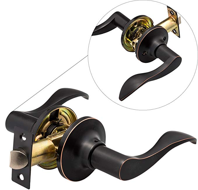 Berlin Modisch Passage Lever Door Handle [Non-Locking Lever Set] for Hallway Doors or Closets with a Oil Rubbed Bronze Finish, Reversible for Right & Left Side, with a Door Bumper Wall Protector