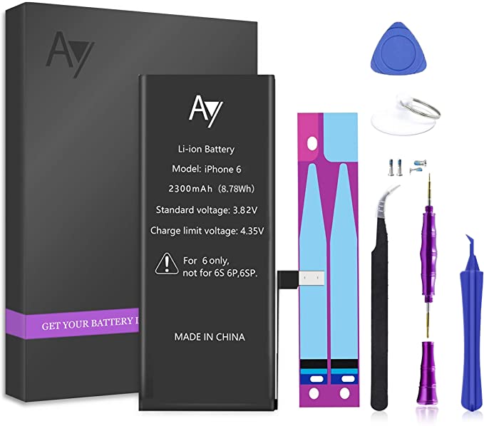 AY Battery for iPhone 6 2300mAh Capacity Replacement Battery with Complete Repair Tools Kit, Adhesive, and Instructions 0 Cycle - 18 Months Warranty…