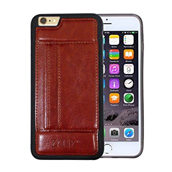 Zakix Premium PU Leather iPhone 6s/6 Plus Wallet Case w/ 2 Credit Card Slots & Kickstand - PET Screen Protector Incl.