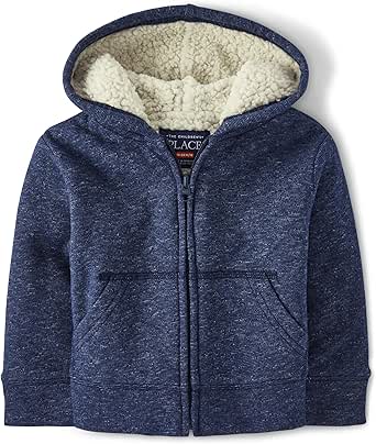 The Children's Place Baby Boys' and Toddler Long Sleeve, Sherpa Lined, Zip-Front Hoodie Sweatshirt