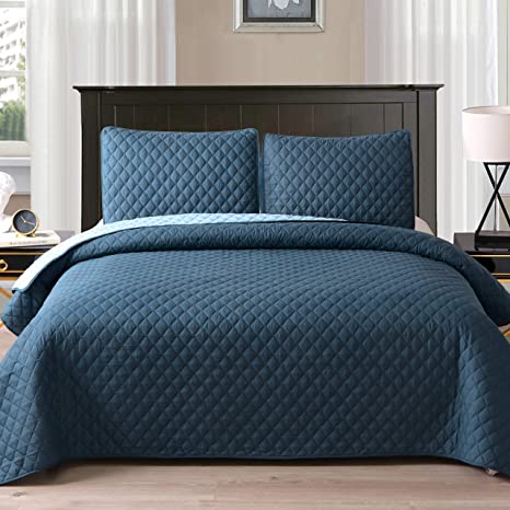 Exclusivo Mezcla Ultrasonic Reversible 2-Piece Twin Size Quilt Set with Pillow Shams, Lightweight Bedspread/Coverlet/Bed Cover - (Navy, 68"x88")