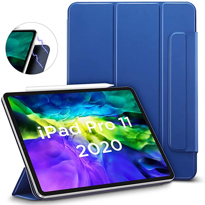 ESR Rebound Magnetic Smart Case for iPad Pro 11 2020 & 2018, Convenient Magnetic Attachment [Supports Apple Pencil Pairing & Charging] Smart Case Cover, Auto Sleep/Wake Trifold Stand Case - Navy Blue