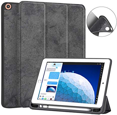 JUQITECH iPad Pro 10.5 Case iPad Air 3 Case, Smart Cover Case with Pencil Holder Flexible Soft TPU Back Shell Magnetic Protector Folio Case for iPad 3rd Gen 10.5 inches 2019 iPad Pro 10.5 2017, Gray
