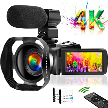 Video Camera 4K Camcorder Vlogging Camera for YouTube UHD 48M 30FPS Digital Zoom Camcorder Infrared Night Vision 3 in Touch Screen Recorder with Hood Support Webcam Microphone