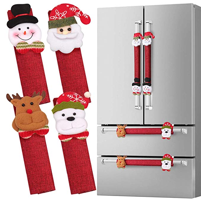 D-FantiX Refrigerator Door Handle Covers Set of 8, Santa Snowman Kitchen Appliance Covers Fridge Microwave Oven Dishwasher Door Handle Protector Christmas Decorations