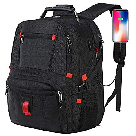 Large Laptop Backpack, Travel Backpack for Women and Men, Computer Backpack Business Bagpack for 17.3 Inch Notebook, Water Resistant Big College School Bookbag with USB Port & Headphone Hole - Black