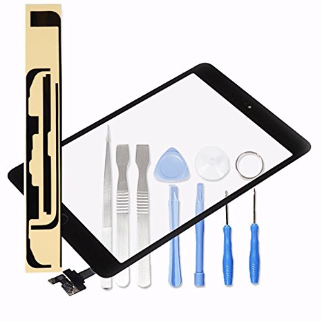 LL TRADER For iPad mini 1&2 Black Touch Screen Digitizer Front Panel Glass Lens Repair Replacement (include IC Chip) with Tools and Adhesive