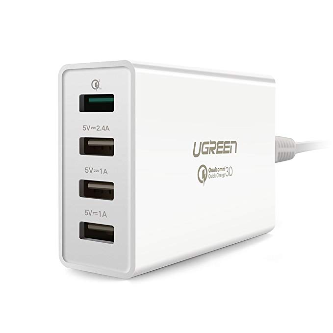 UGREEN QC 3.0 Charger 34W 4-Port USB Wall Charger Quick Charge 3.0 Fast Rapid Wall Charger (White)