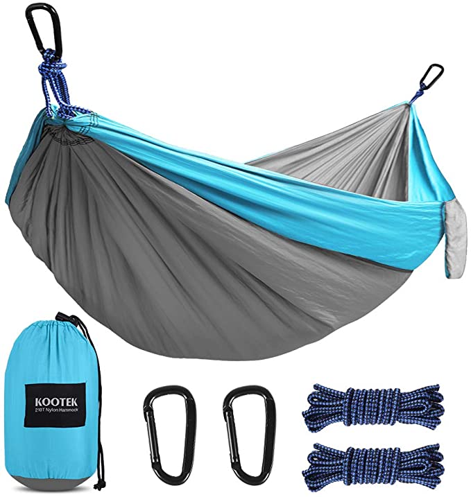 Kootek Camping Hammock Double & Single Portable Tree Hammocks with 2 Hanging Ropes, Lightweight Nylon Parachute Hammocks for Backpacking, Travel, Beach, Backyard, Hiking