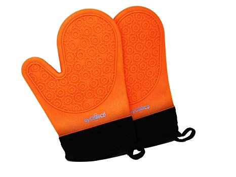 ByChefCD Silicone Oven Mitt (1 Pair) Double-Layer, Heat Resistant Baking Gloves - Orange