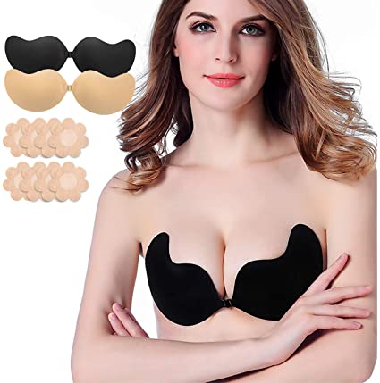 Adhesive Bra, 2 Pack Reusable Invisible Sticky Bra for Women with Nipple Covers