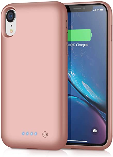 HHETP Battery Case for iPhone XR Upgraded【6800mAh】 Portable Rechargeable Charger Case for iPhone XR Extended Battery Pack for iPhone XR Protective Charging Case Backup Cover(6.1 inch) - Rose Gold