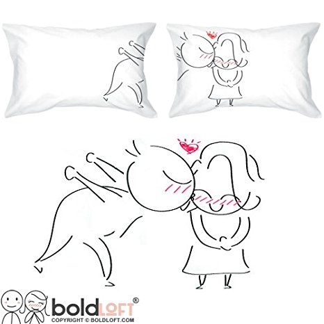 BOLDLOFT A Big Kiss Couple Pillowcases- His and Hers Gifts, Anniversary Gifts for Her, Girlfriend Gifts, Wife Gifts, Matching Couple Gifts, Birthday Gifts for Her, Newlywed Gifts, Engagement Gifts