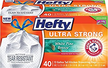 Hefty Ultra Strong Tall Kitchen Drawstring Trash Bags (White Pine Breeze, 13 Gallon, 40 Count)