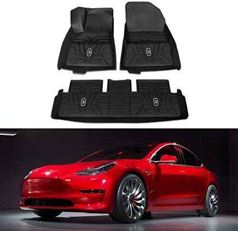 Bomeilai Model 3 TPE Floor Mat All-Weather Guard Car Mat Decorative Accessories for Tesla Model 3 (Model 3 Logo)