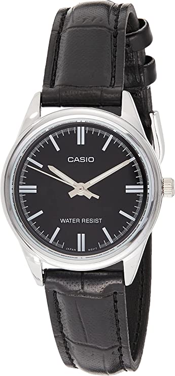 Casio Women's LTP-V005L-1A Black Genuine Leather Band Analog Watch