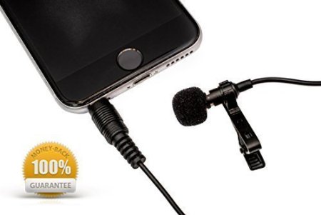 DURBPRO Lavalier Microphone Clip-on Lapel Omnidirectional Condenser Mic for Apple iPhone iPad iPod Touch Samsung Android MacBook iMac and Windows Smartphones Podcast Phone Video Recording