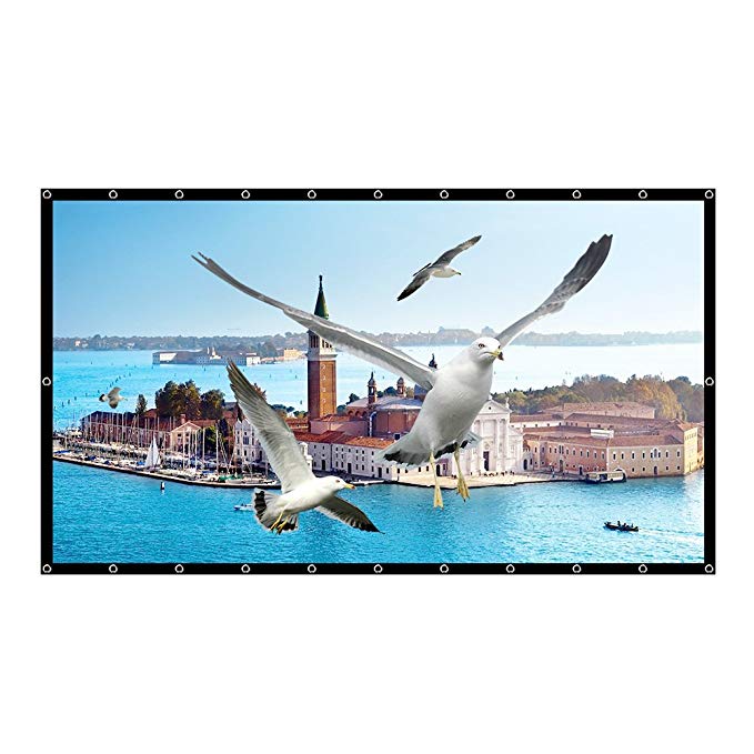120 Inch Projector Screen Enhanced Foldable PVC Material HD Portable Projection Movies Screen 16 : 9 for Indoor and Outdoor Home Theater Cinema (1.1 Gain, Easy to Clean, Waterproof)