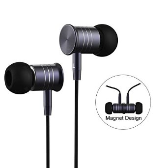 Langsdom® i8 In Ear Wired Headphones Professional Bass Magnet Metal Earbuds with Microphone with Hands-free Button Heavy Stereo Bass Sweatproof Earphones for iPhone Samsung(Titanium)