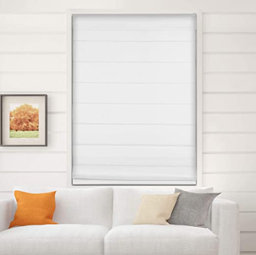 Arlo Blinds Thermal Room Darkening Fabric Roman Shades, Color: White, Size: 35" W X 60" H, Cordless Lift Window Blinds