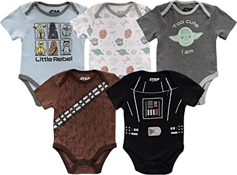 Star Wars Baby Boys' Short Sleeve Bodysuit 5 Pack - Star Wars Baby Clothes One Piece Multipack