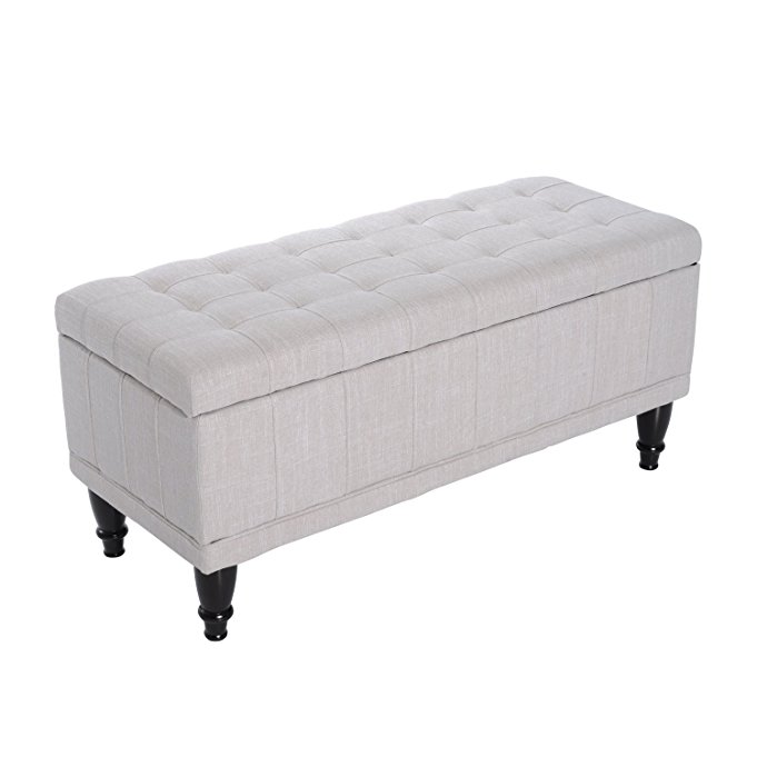 HomCom 42” Fabric Tufted Storage Ottoman Bench - Cream