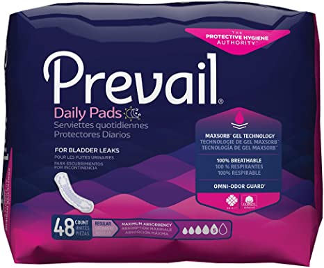 Prevail Incontinence Bladder Control Pads, Maximum Absorbency, Regular Length, 48 Count (Trial Pack)