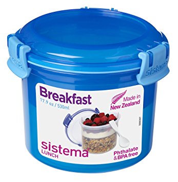 Sistema To Go Collection Breakfast Bowl Food Storage Container, 17.9 Ounce/ 2.2 Cup, Blue or Pink or Green Color