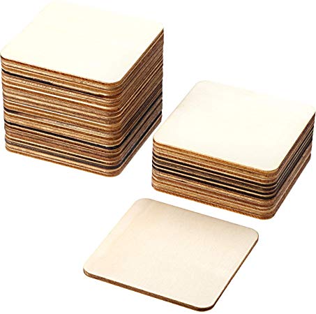 Boao Blank Wood Squares Wood Pieces Unfinished Round Corner Square Wooden Cutouts for DIY Arts Craft Project, Decoration, Laser Engraving Carving (3 x 3 Inch, 36 Pieces)