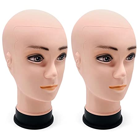 Foraineam 2 Pack Bald Manikin Mannequin Head Female Professional Cosmetology for Wigs Making, Display Wigs, Hats, Glasses