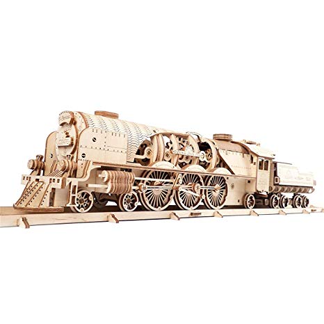 UGEARS V-Express Steam Train with Tender 3D Wooden Model Self Assembling Best Adult and Teens Gift