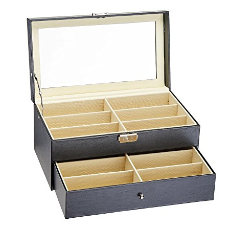 CO-Z Leather Box Eyeglasses Eyewear Organizer Display Storage Case – 12 Compartments (12 Compartments)