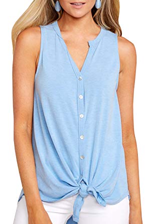 Ivay Women's Sleeveless Tie Front Henley Shirts Button up Tank Top