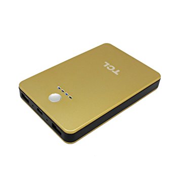 TCL Q15 10000 mAh Polymer Portable Power Pack with Double USB Adept for Samsung Galaxy S6 S5 S4 Note Tab , iPhone 6 Plus 5S 5C 5 4S , iPad Air 2 Mini 3 , Nexus , HTC , Motorola , Nokia , PS Vita , Gopro , more Phones and Tablets (Golden)