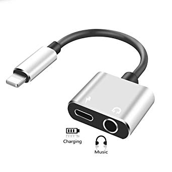 Headphone Jack Adapter for iPhone 8 Dongle Aux Audio to 3.5mm 2 in 1 Cables Earphone Adapter Splitter for Music and Charging Compatible with iPhone 7/7Plus/8/8Plus /X/XS Max for All iOS