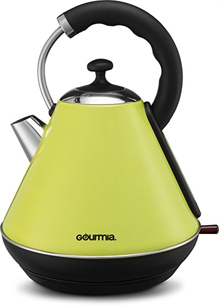 Gourmia GK270G Electric Kettle - Modern Stylish Design Stainless Steel Quick Boiling Hot Water Kettle with Clear Window, 360 Base & Auto Shut Off, Green - 2 Quarts