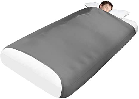 Sensory Compression Bed Sheet for Kids - Breathable, Stretchy, Deep Pressure Snuggle Pouch for Relaxing & Comfortable Sleeping (Full Size, Gray) - Wash Bag Included