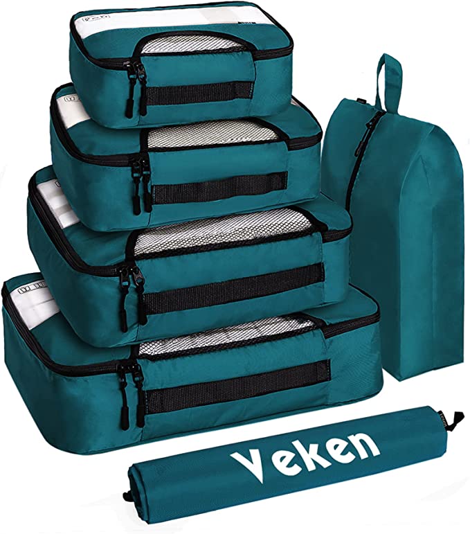 6 Set of Various Colored Packing Cubes in 4 Sizes (Extra Large, Large, Medium, Small), Veken Packing Cubes for Travel Accessories Travel Essentials, Luggage Organizer Bags for Carry on Suitcases