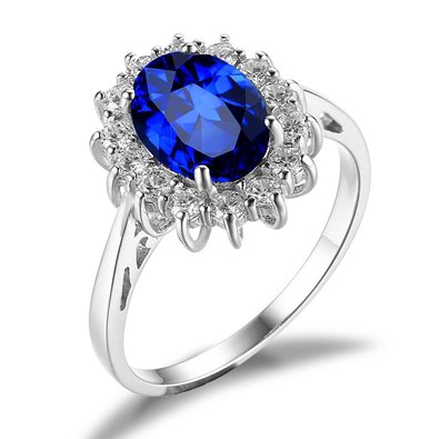2.1ct Created Blue Sapphire Kate Middleton's Princess Diana Engagement Ring 925 Sterling Silver