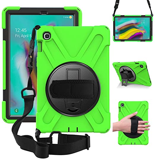 ZenRich Galaxy Tab S5e Case 2019, zenrich SM-T720/T725/T727 Heavy Duty Shockproof Rugged Case with Rotatable Stand Hand Strap and Shoulder Belt for Samsung Galaxy Tab S5e 10.5 inch Tablet 2019-Green