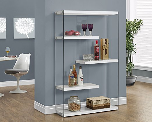 60"H GLOSSY WHITE WITH TEMPERED GLASS BOOKCASE
